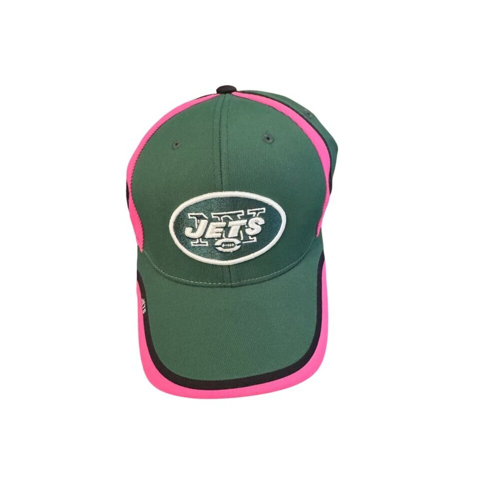 NY Jets hat with pink ribbon suppport on back